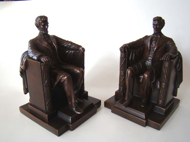An exceptionally fine pair of Abraham Lincoln 'in the chair' bookends by Jennings Brothers of Meriden, CT, circa 1925 — image 2
